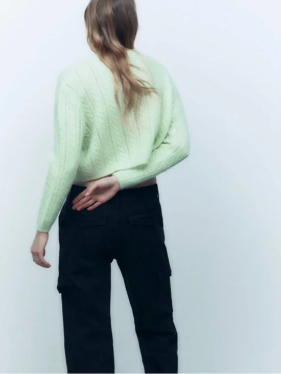 Zara | S | Mint Green Alpaca Wool Blend Cable Knit Sweater - Picture 4 of 5